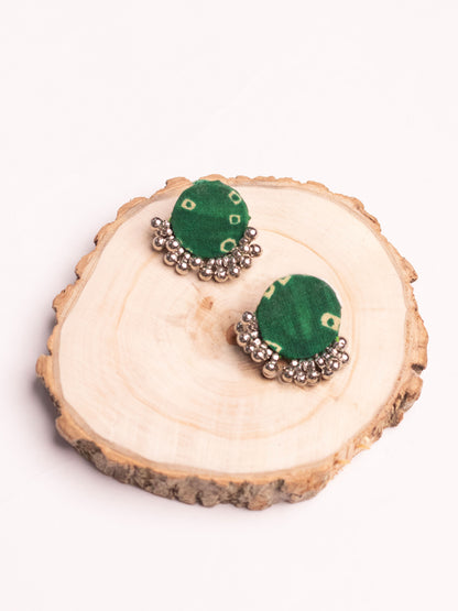 Green Bandhani Fabric Earring - Lili-Origin