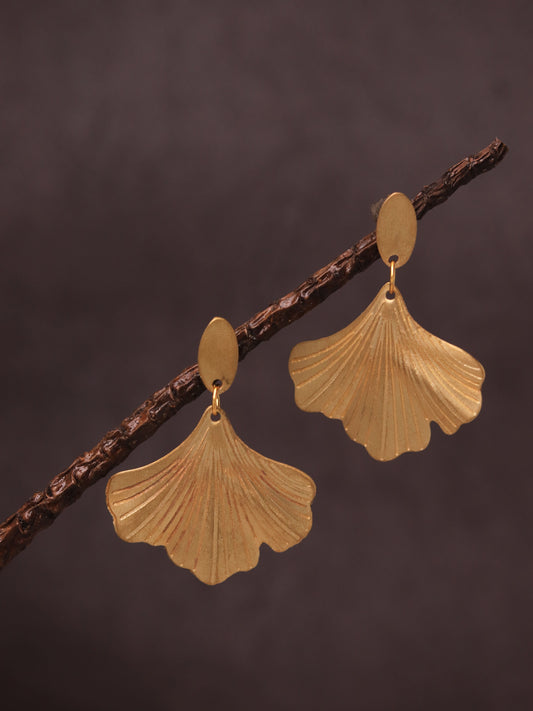 Gingko Leaf Brass Handcrafted Earring (Anti Tarnish)