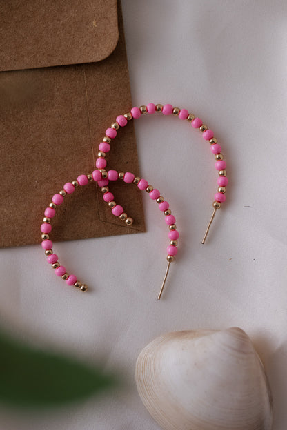 Neon Pink Beaded Hoop - Lili-Origin