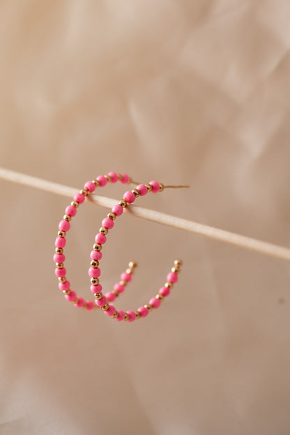 Neon Pink Beaded Hoop - Lili-Origin