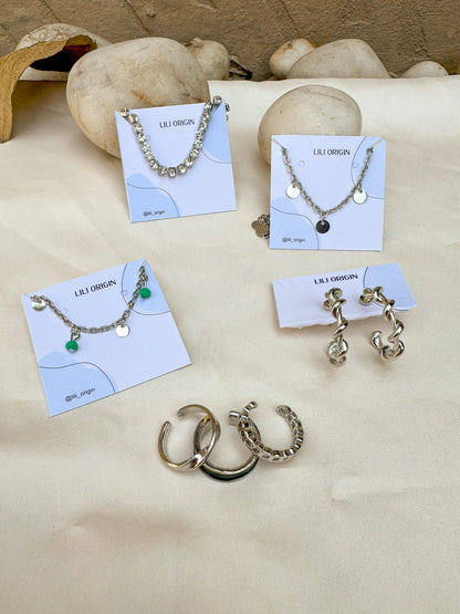 7 Jewel Silver Hamper (1 Earring + 3 Rings + Necklace + Bracelet + Anklet) - Lili-Origin