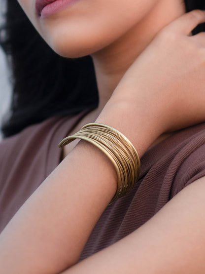 Multiwire Cuff Brass Statement Adjustable Bracelet (Anti Tarnish)