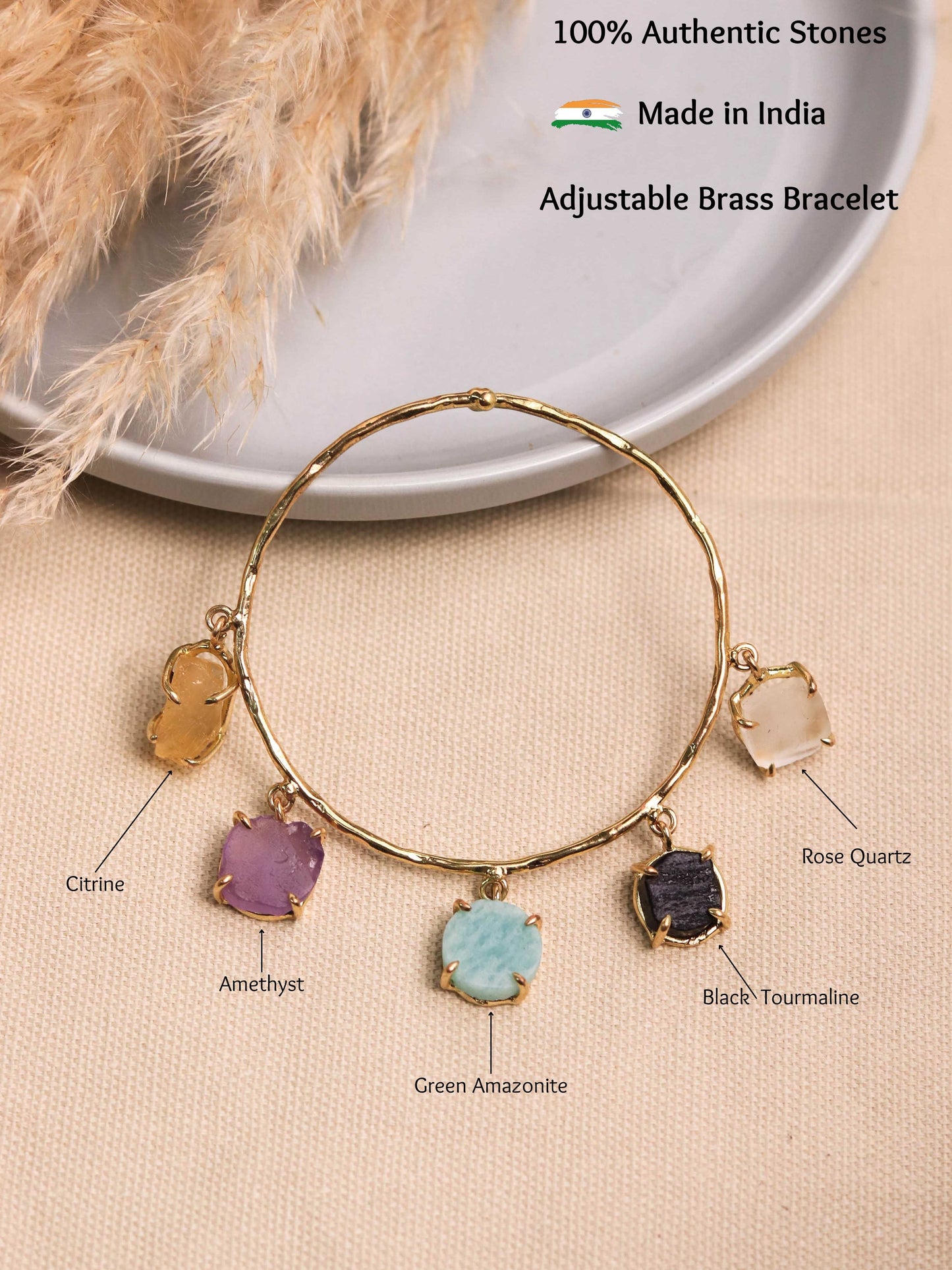 Fin Crystal Adjustable Brass Bracelet(Anti Tarnish)