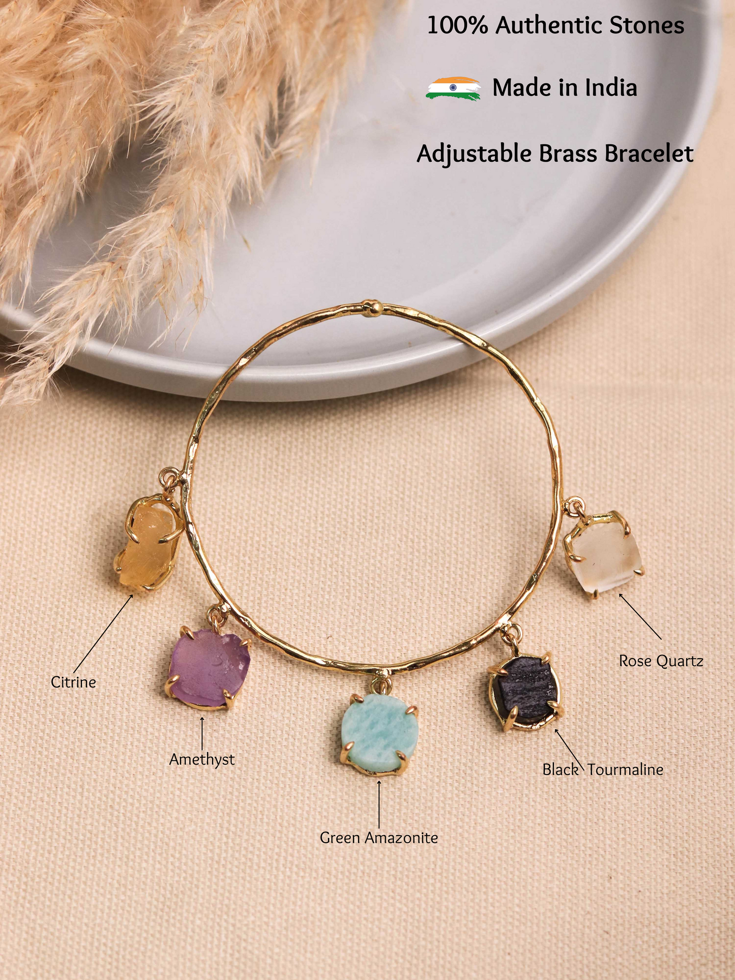 Fin Brass Bracelet + Changeable Earrings Combo (Anti Tarnish)