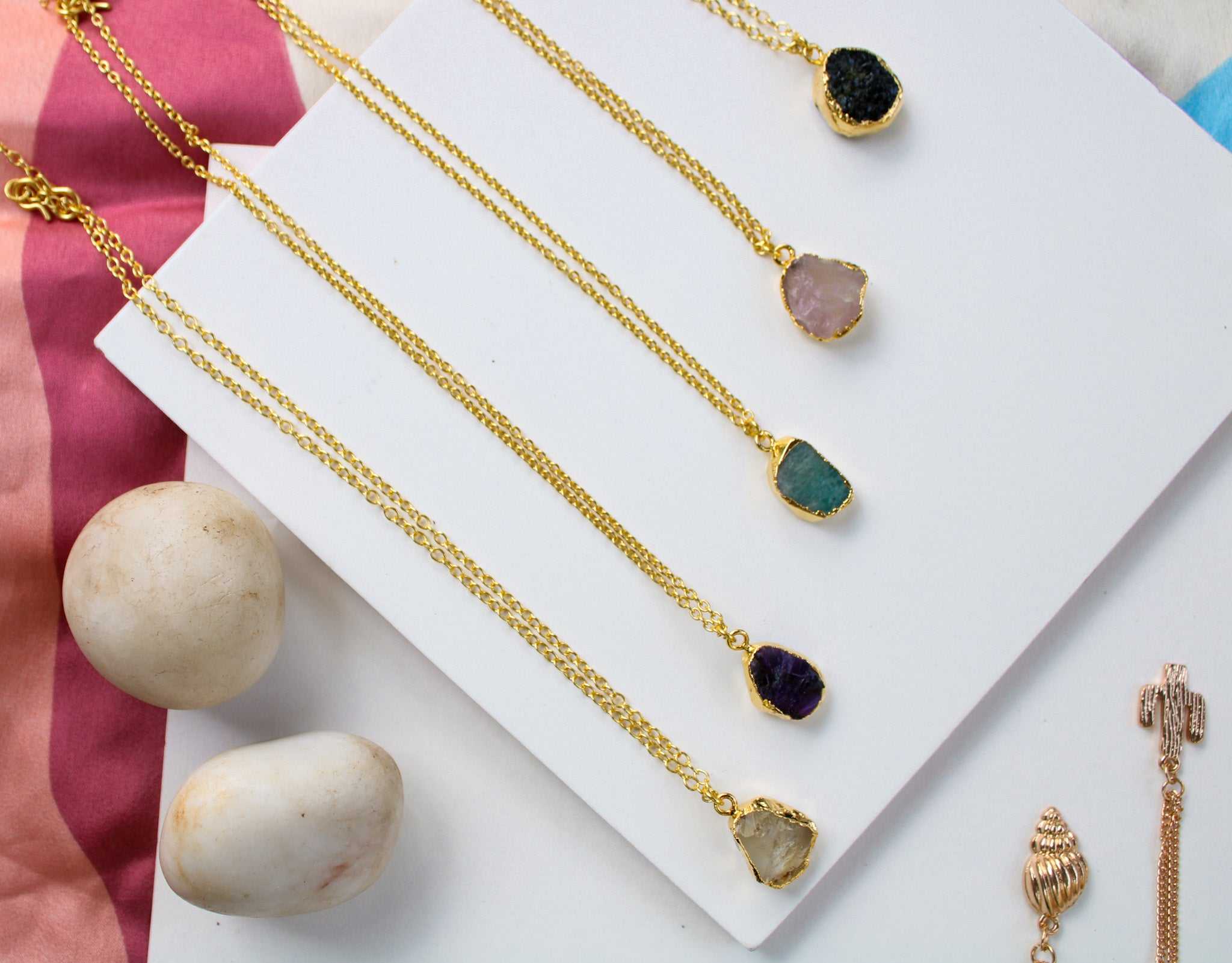 5 Crystal Necklaces Combo Raw Healing Crystals Lili Origin
