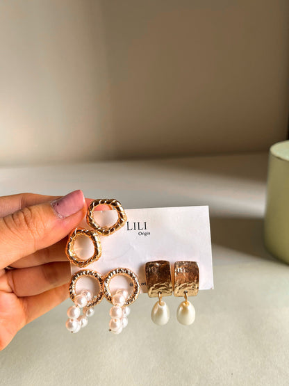 3 Pair Dainty Pearl Earrings - Lili-Origin